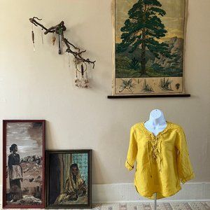 Linen Maeve by Anthropologie Long or Half Sleeve Casual Blouse, Golden Yellow.